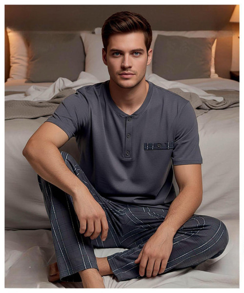 Erkek Düğme Yaka Kısa Kol Compact Penye Pijama Takımı 65130F - 1 Adet