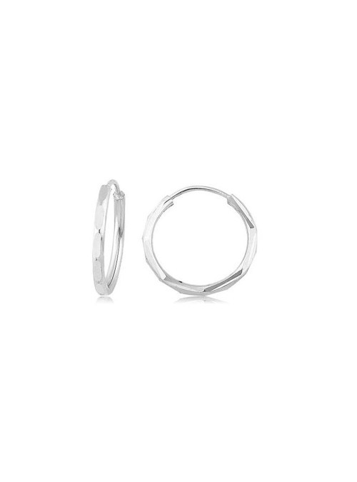Beyaz Altın Kalem İşli Minik Halka Küpe (Çapı: 1.50cm)