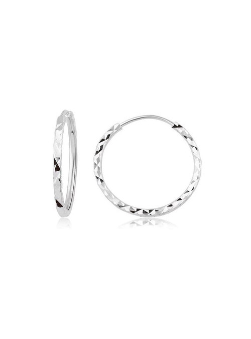 Yıldız Kalemli Beyaz Altın Halka Küpe (Çapı: 2.2cm)