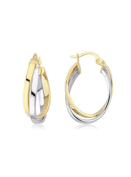 Çift Renk Oval Altın Halka Küpe (Çapı: 1.6x2.5cm)