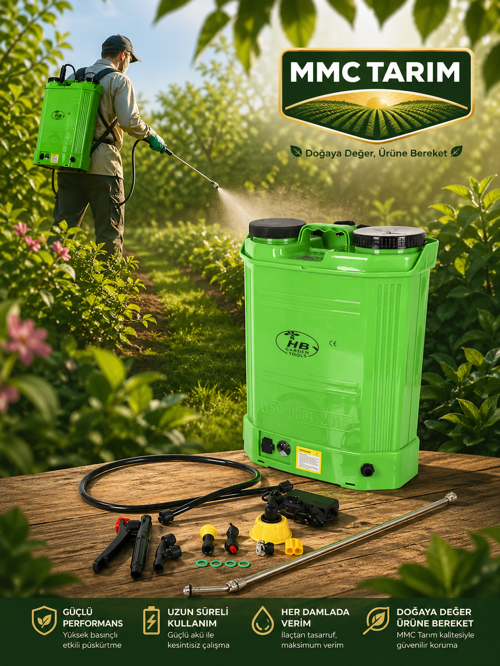 HB Garden Tools 16 Lt Şarjlı Turbo İlaç Pompası - Dayanıklı Hava Bölmeli, 120 cm Hortum ve 60 cm Püskürtme Çubuğu, Yeşil-Mavi-