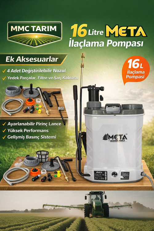META 16 Litre Pülverizatör Kollu ve Akülü İlaçlama Sisleme Makinesi. Yedek başlık HEDİYELİ.