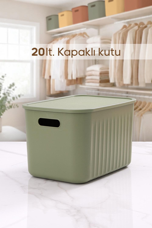 Yeşil Dolap Düzenleyici 20 Lt Kapaklı Saklama Kutusu Sepet Oyuncak Kutusu Organizer