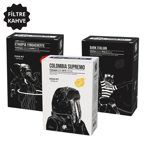 Colombia Supremo, Dark Italian ve Ethiopia Filtre Kahve 3x250 g