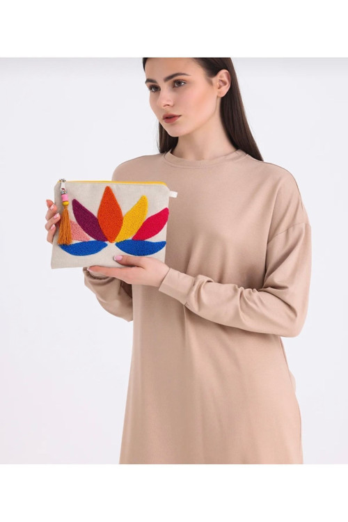 Portföy Çanta Mini Makyaj Çantası Clutch- El Çantası Punch Astarlı 300 Gram Kanvas