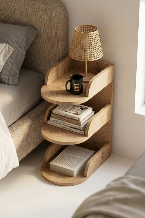 Komodin Modern Ahşap 3 Katlı Raflı Yan Sehpa Çok Amaçlı Organizer Kitaplık 181 Sepet