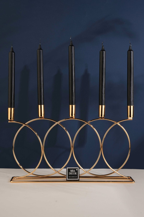 Metal Gold Double Geometri 45Cm Masaüstü Şamdan Mumluk Dekoratif Mumluk Paslanmaz Ev Dekorasyon