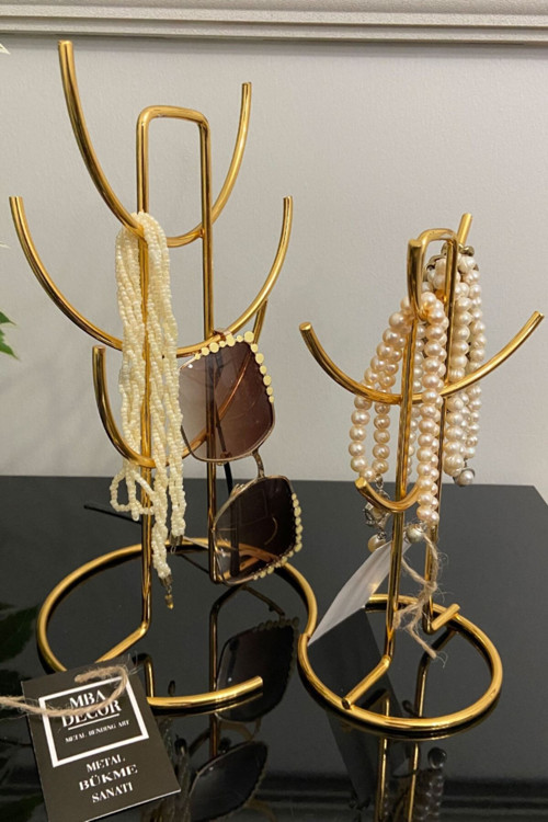 2'Li ( Ikili ) Takı Standı Takılık Düzenleyici Organizeri Kutusu Dekoratif 26X21Cm Gold Dekor