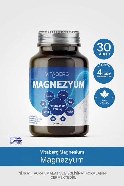 Magnezyum | Bisglisinat, Taurat, Sitrat, Malat + K2, B6, Bor, Selenyum