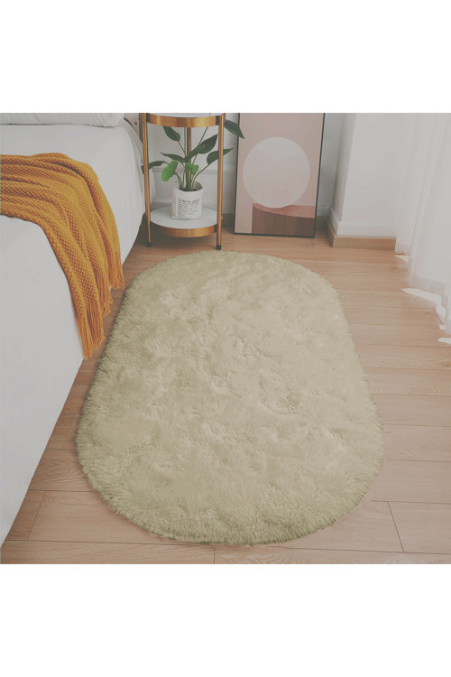Vila Nova Home Bej Oval Post Halı Peluş Yumuşak Kaymaz Dot Taban Antibakteriyel