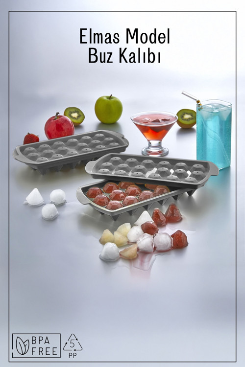 18 Bölmeli Elmas Model Buz Kalıbı Buzluk - Antrasit 12 x 22 Plastik TR Evet Dondurucuda saklanabilir