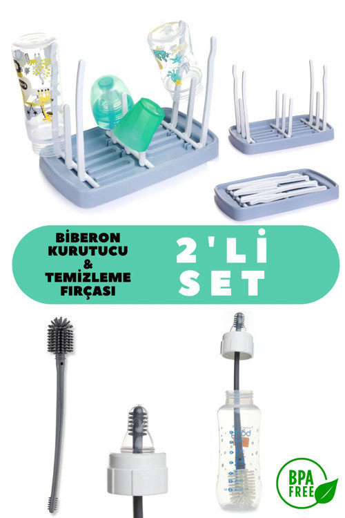 Biberon Kurutucu Ve Temizlik Fırçası 2'li Set Mavi