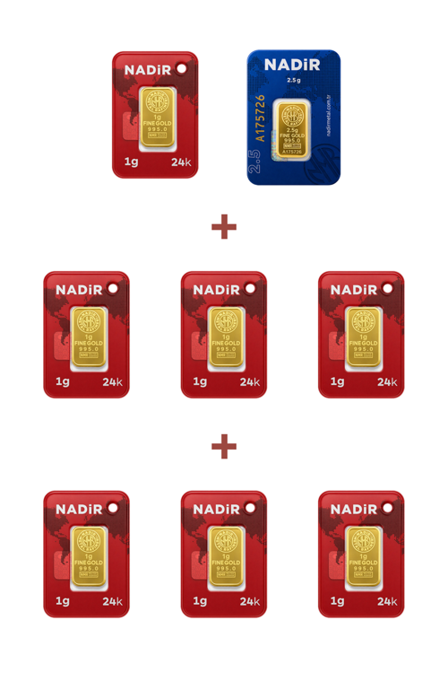 24 Ayar 9,5 Gram Külçe Altın (1 Adet 2,5 Gram Külçe Altın + 7 Adet 1 Gram Külçe Altın )