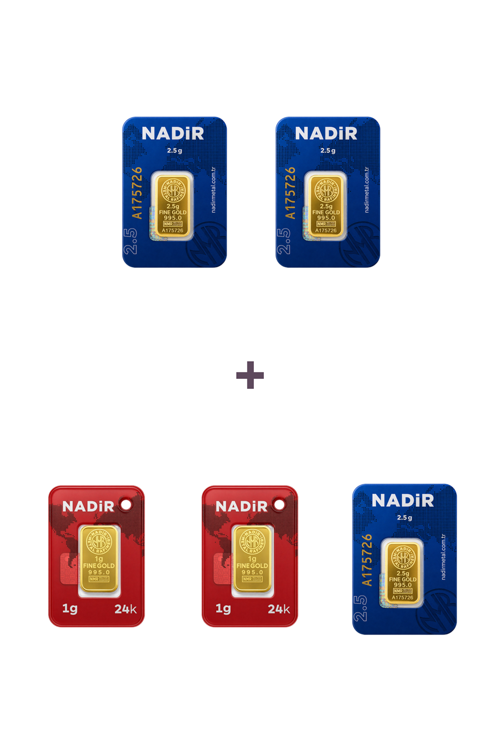 24 Ayar 9,5 Gram Külçe Altın (3 Adet 2,5 Gram Külçe Altın + 2 Adet 1 Gram Külçe Altın )
