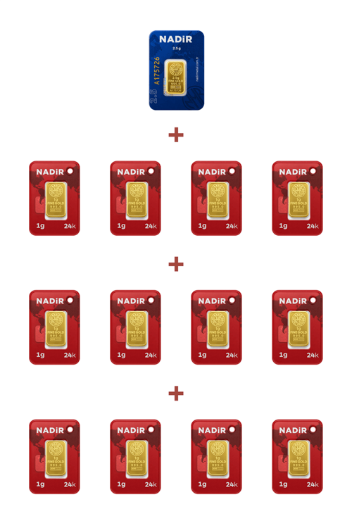 24 Ayar 14,5 Gram Külçe Altın (1 Adet 2,5 Gram Külçe Altın + 12 Adet 1 Gram Külçe Altın )