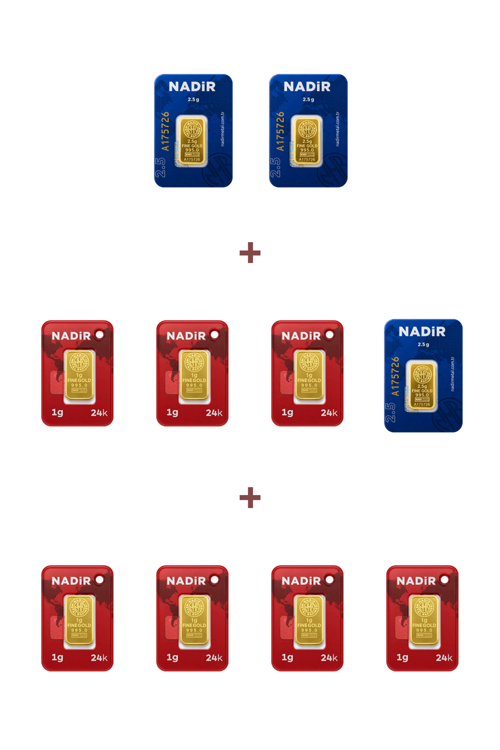 24 Ayar 14,5 Gram Külçe Altın (3 Adet 2,5 Gram Külçe Altın + 7 Adet 1 Gram Külçe Altın )