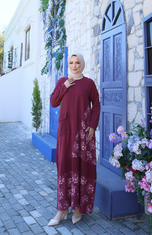 Cepli Fileli Pamuk Keten Elbise