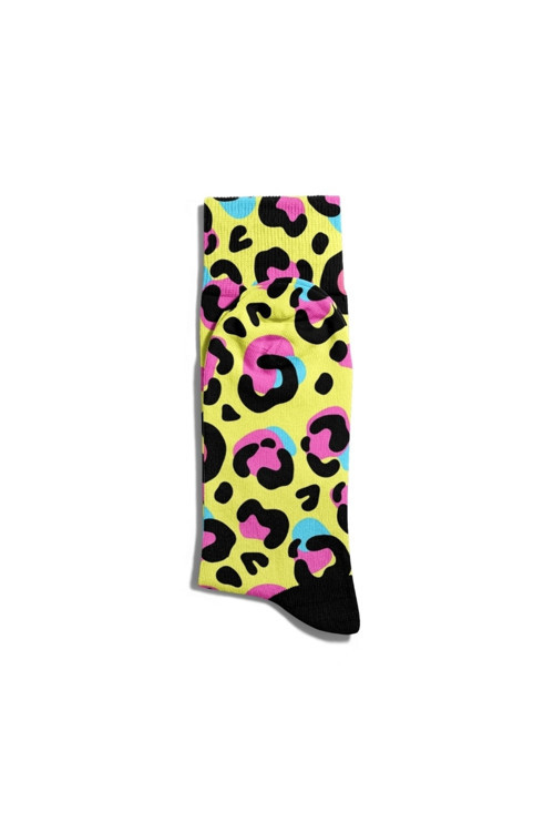 Eğlenceli Çoraplar Eğlenceli Çorap Unisex Sarı Leopar Desen Baskılı Çorap Ecsoket235