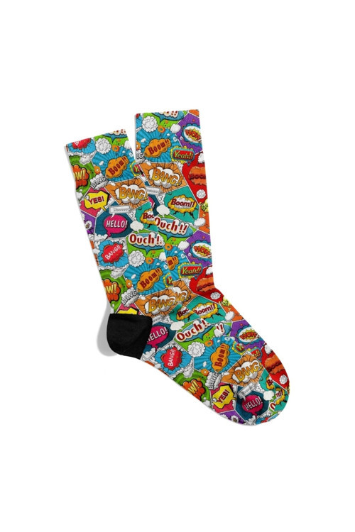 Eğlenceli Çoraplar Eğlenceli Çorap Unisex Ouch Bang Bang Popart Desen Baskılı Çorap Ecsoket428