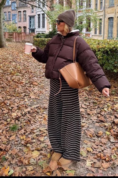 Siyah Çizgili Triko Kadın Pantolon MG2609