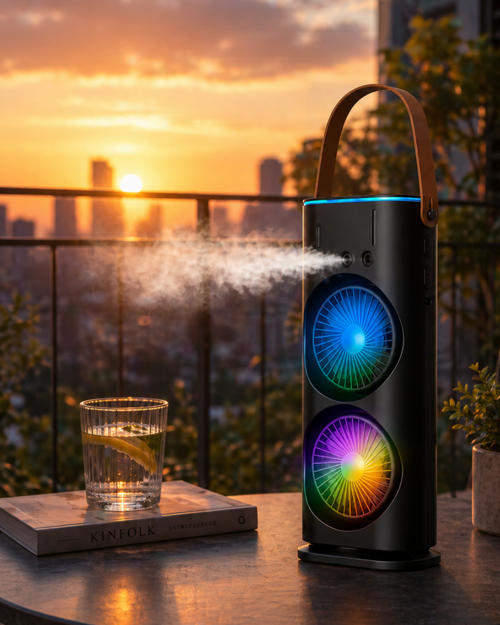 popüler Şarjlı Buharlı Serinletici Fan RGB Işıklı Çift Pervaneli Masa Fanı 2026