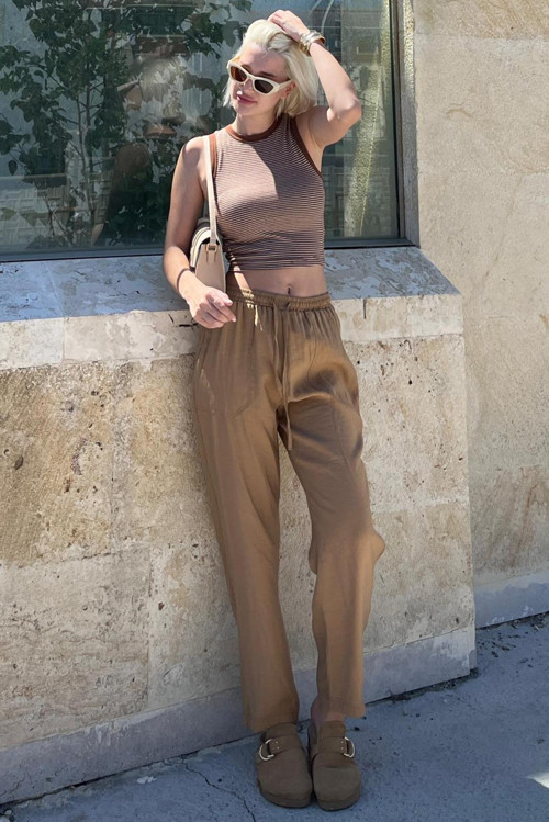 Camel Ayarlanabilir Bel Rahat Kesim Pantolon MG2161