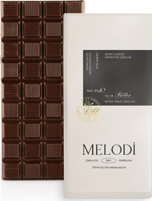 Melodi Şeker İlavesiz Prebiyotik Bitter Çikolata 65 G