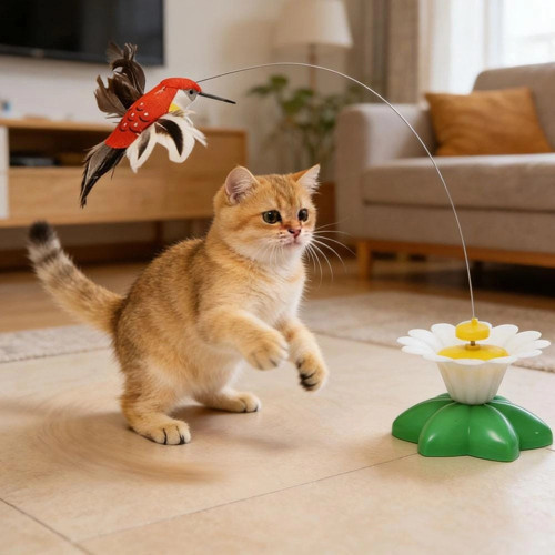 Hareketli Dönen Kuş Kedi Oyuncağı ( Pille Çalışır)
