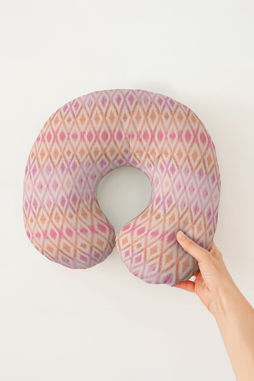 Etnik Geometrik Pamuklu Boyun Yastığı - Pastel Pembe Turuncu Yumuşak Seyahat Yastığı