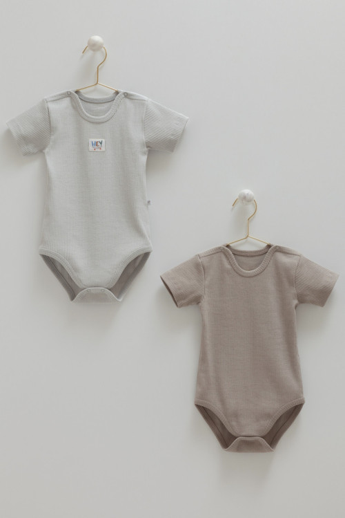 BASIC KAŞKORSE YARIM KOL İKİLİ ÇITÇITLI BODY - Gri - 86-92 CM Gri