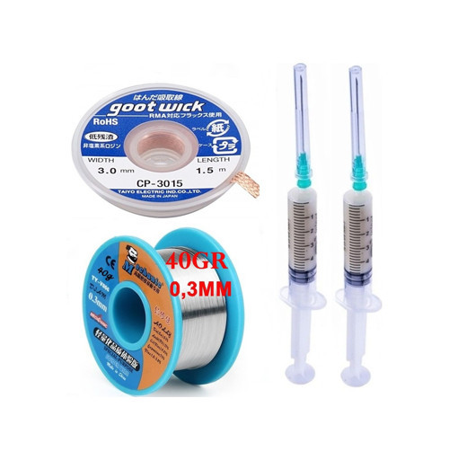 Dörtlü Set Flux,Lehim Emme Fitili 3,0Mm Ve Mechanic Lehim Teli 40Gr 0,3Mm X02