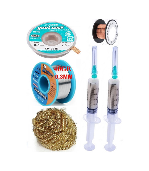 Lehimleme Seti Havya Ucu Temizleme Teli Flux,Lehim Emme Tel 3,5Mm Ve Lehim Teli Soldering 40Gr 0,3Mm St011