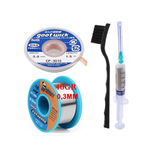 Lehim Teli Mechanic 63Sn/37Pb 40 Gr 0,5Mm, Flux Lehim Toplama,Lehim Emme Fitili 3,0Mm 4İn1 X03