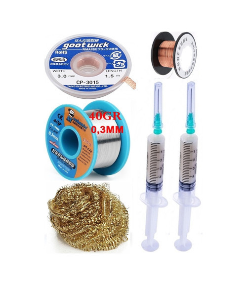 Lehimleme Seti Havya Ucu Temizleme Teli Flux,Lehim Emme Tel 3,0Mm Ve Lehim Teli Soldering 40Gr 0,3Mm St011