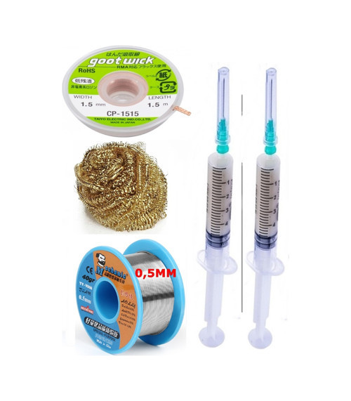 Mechanic/ Lehim Sn63/Pb37 40G 0,5Mm Havya Ucu Temizleme Teli Lehim Toplama Cp-1515 Emme Teli 1,5Mm Set04