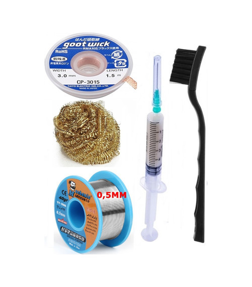 Mechanic/ Lehim Sn63/Pb37 40G 0,5Mm Havya Ucu Temizleme Teli Lehim Toplama Cp-3015 Emme Teli 3,0Mm Set03