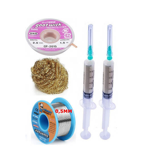 Mechanic/ Lehim Sn63/Pb37 40G 0,5Mm Havya Ucu Temizleme Teli Lehim Toplama Cp-2015 Emme Teli 2,0Mm Set01
