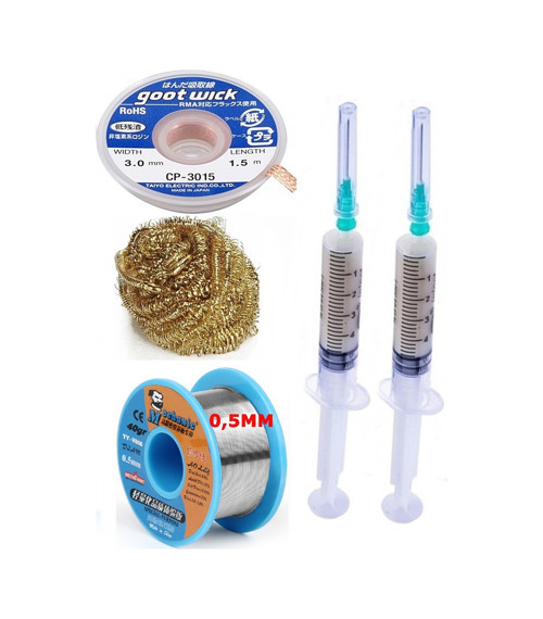 Mechanic/ Lehim Sn63/Pb37 40G 0,5Mm Havya Ucu Temizleme Teli Lehim Toplama Cp-3015 Emme Teli 3,0Mm Set05