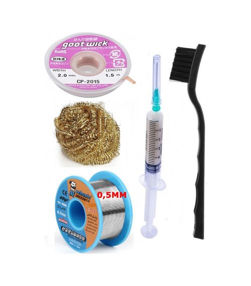 Mechanic/ Lehim Sn63/Pb37 40G 0,5Mm Havya Ucu Temizleme Teli Lehim Toplama Cp-2015 Emme Teli 2,0Mm Set05