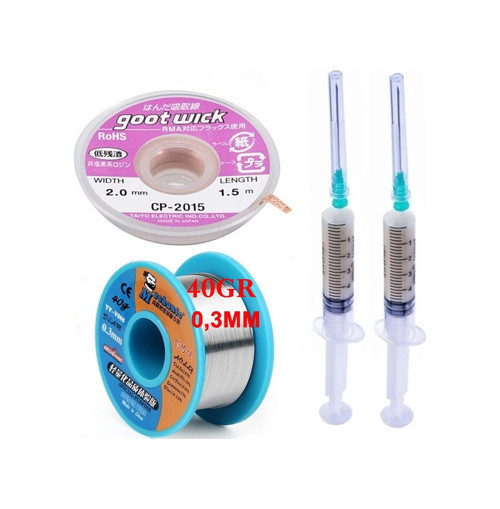 Soldering Wıre 63 Sn-37 Pb Lehim Teli 40 Gr. 03 Mm Flux Lehim Toplama Lehim Emme Fitili 2,0Mm Seti 3İn1Arada St02