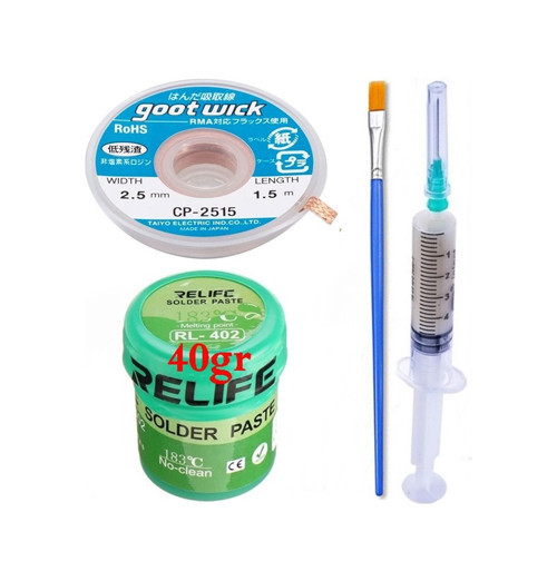 Relıfe Rl-402/ Krem Lehim Paste 183 C 40G Flux Lehim Toplama Ve Cp 2515 Lehim Emme Teli Elektronikçi Yardımcı Seti02