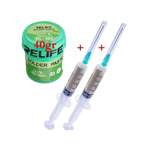 Relıfe Rl-402 Elektronikçi Yardımcı Krem Lehim Solder Paste 183 C Noclean Sn63/pb67 40g Flux Lehim Toplama Set06