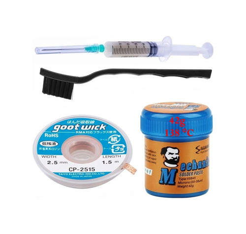 Solderpaste Mechanic 138 Derece Krem Lehim 42g Sıvı Lehim Ve Flux Lehim Toplama Fırça Seti 2,5mm 4lü
