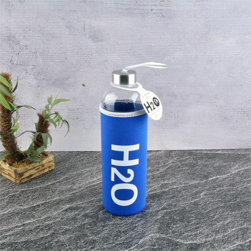 H2O Kılıflı Cam Matara 1 Litre MAVİ H2O87104