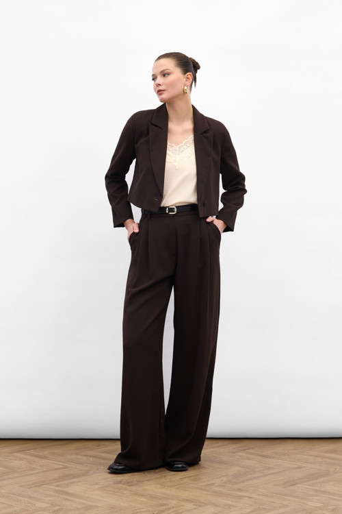 Luna Krep Pantolon - Kahve