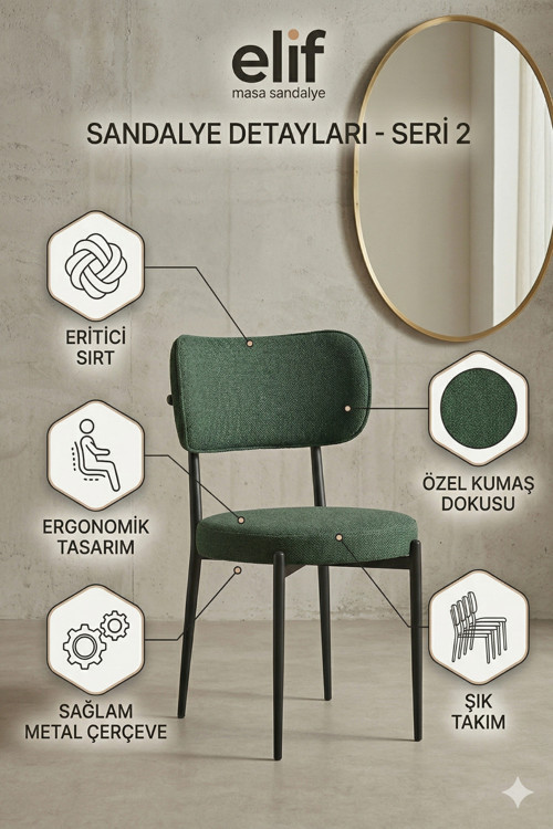 Round Sandalye – Modern Ergonomik Tasarım,Kumaş Döşemeli,Metal Ayaklı Şık Mutfak & Salon Sandalyesi