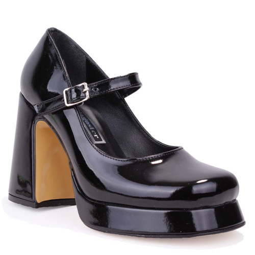 DZA07-337565 Siyah Rugan 10 cm Kalın Topuklu Platform Kadın Ayakkabı