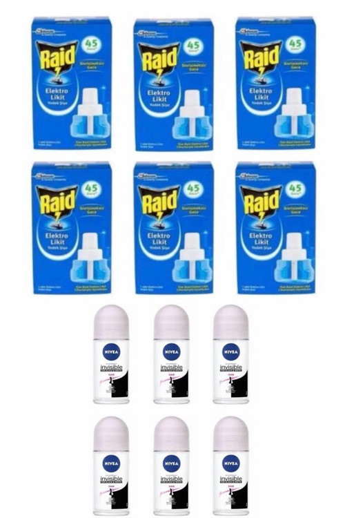 Elektrolikit Sinek Kovucu Yedek Şişe 45 Gece 6 Adet+Nivea Rollon İnvisible Clear 25 Ml 6 Adet