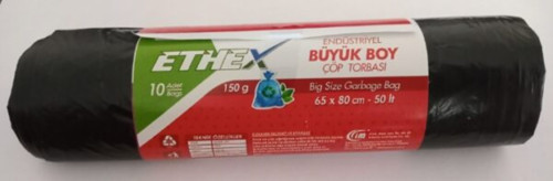 Büyük Boy Siyah Renk Çöp Torbası 65 x 80 Cm (50 Lt) 10'lu Rulo