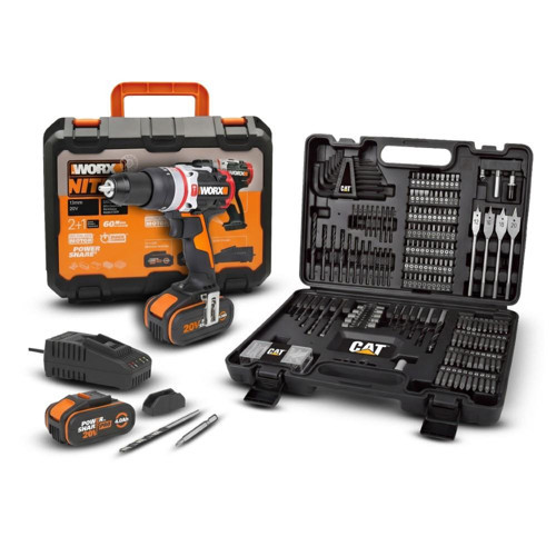WX354.4SET 20Volt/4.0Ah Li-ion Çift Akülü Kömürsüz Profesyonel Şarjlı Darbeli Matkap + DA01903 201 Parça Delme/Vida